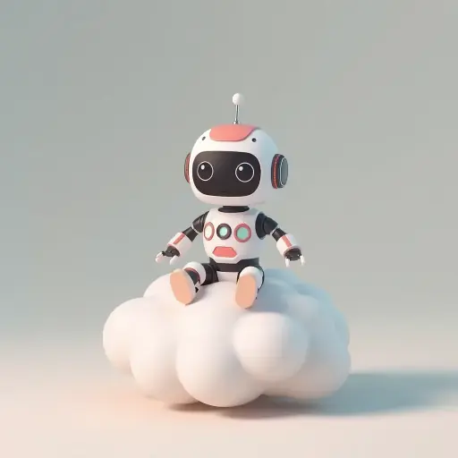 3D render AI art of a cute robot on a cloud in Pixar style created with LUNA AI art generator