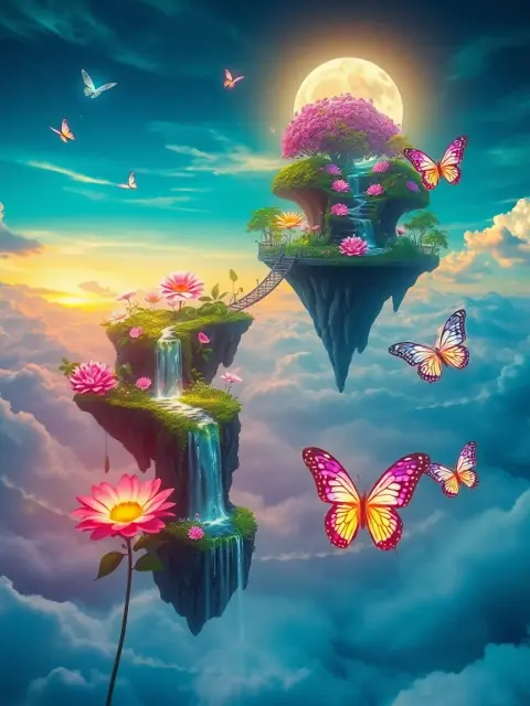 Surreal floating garden islands in the sky — dreamscape AI artwork generated with LUNA AI art app
