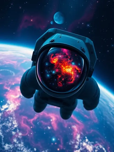 Astronaut floating above a nebula — sci-fi AI artwork generated with LUNA AI image generator for iPhone
