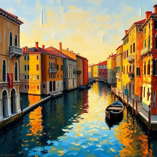 AI-generated oil painting of a Venetian canal at golden hour in impressionist style by LUNA app
