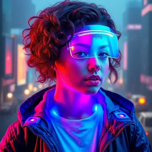 Portrait photo transformed into cyberpunk neon style using LUNA AI art generator from photo